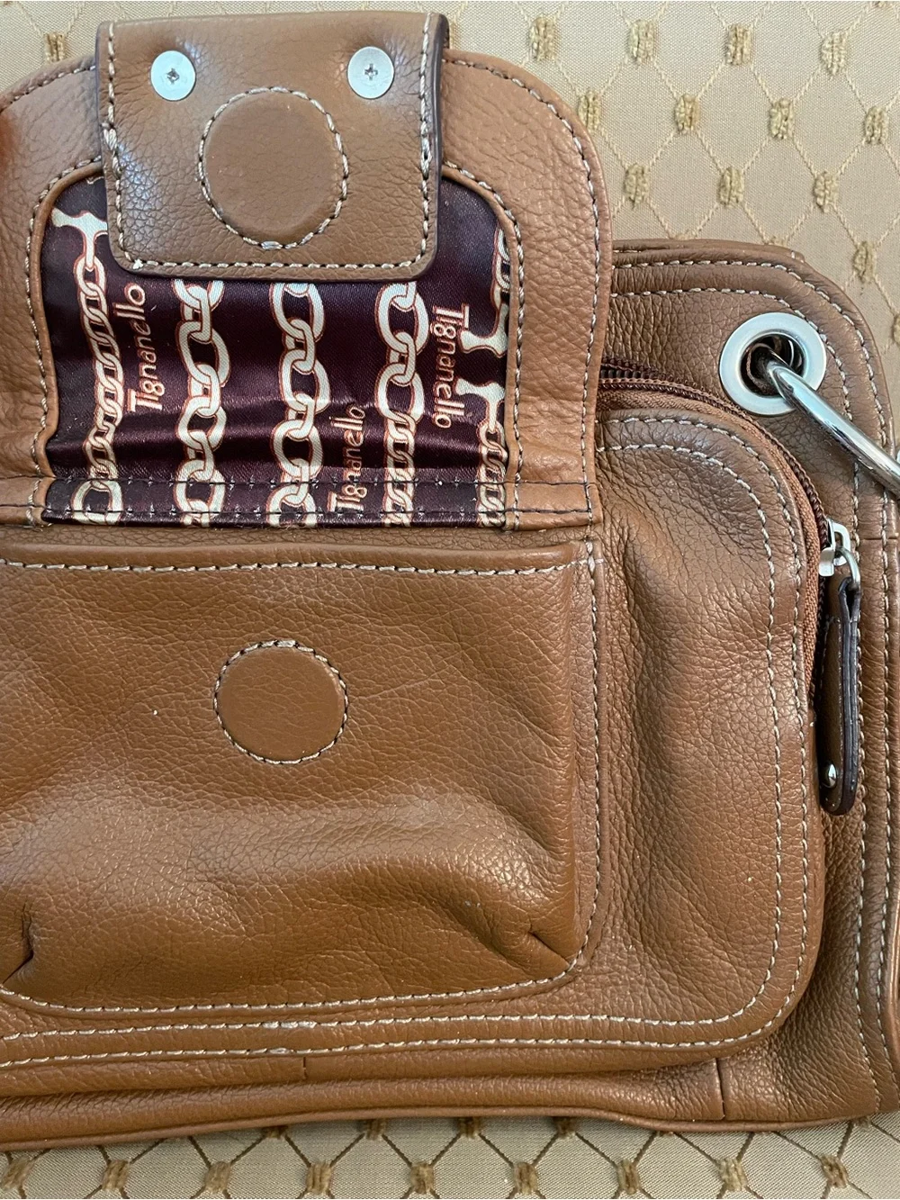 Tignanello Caramel Pebble Leather Shoulder Bag